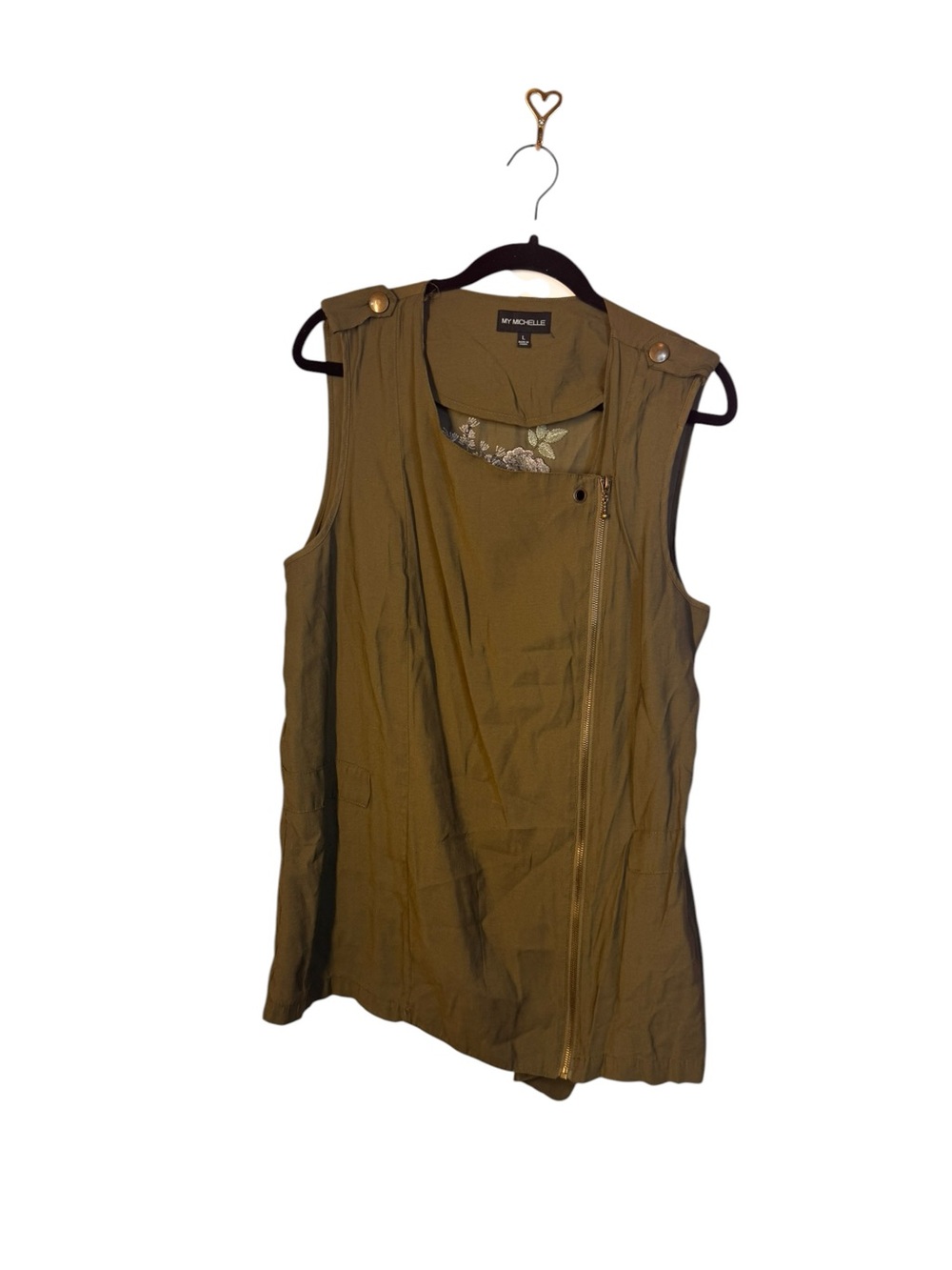 My Michelle Olive Green Utility Vest with Embroidered Back - Picture 2 of 6